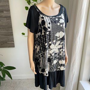 JAMS WORLD Vintage Black Abstract Floral Tank over Short Sleeve Dress